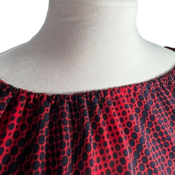 Michael Michael Kors red with navy blue polka dot peasant style blouse Size S - Picture 5 of 13